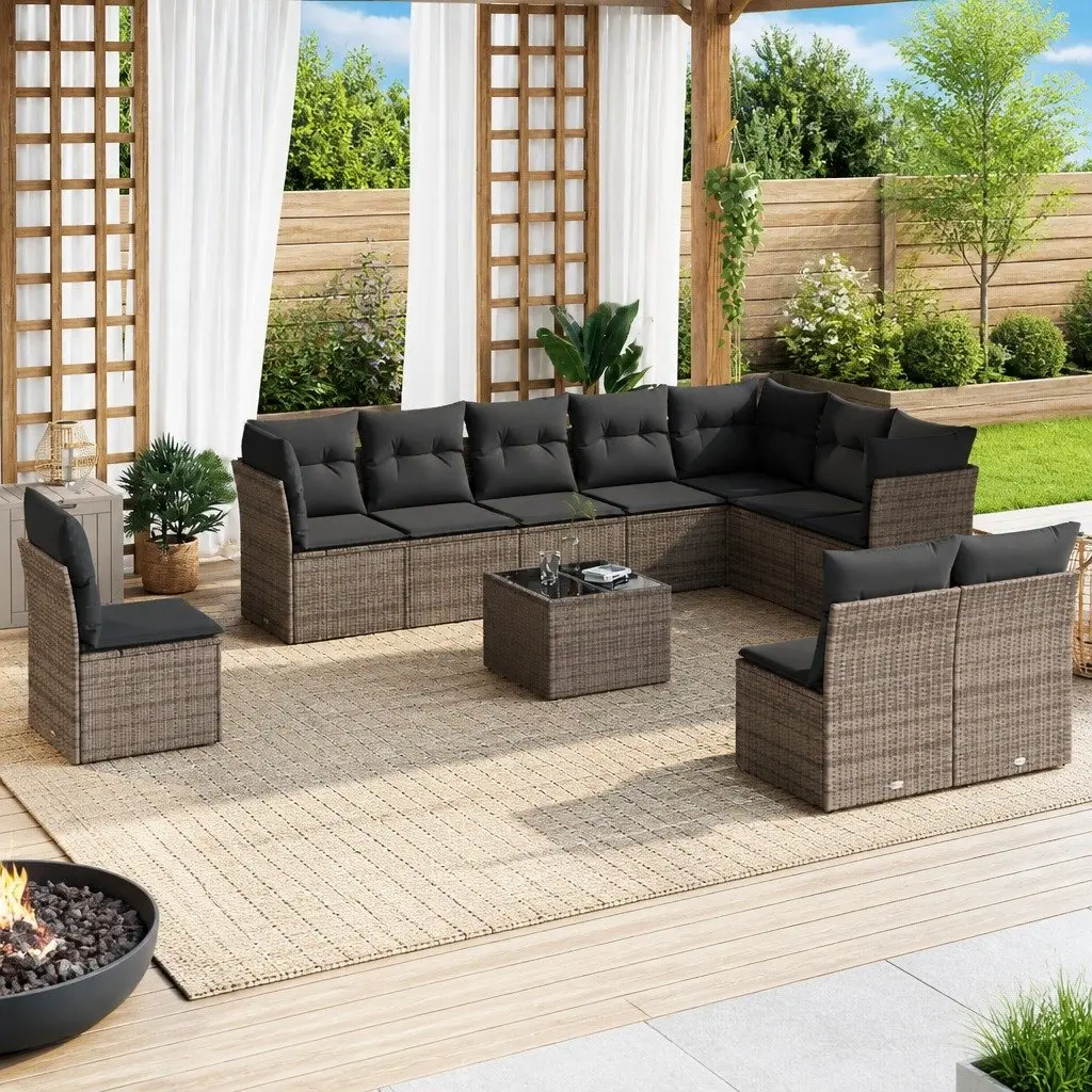Outdoor 11-Piece Grey Poly Rattan Sofa Set