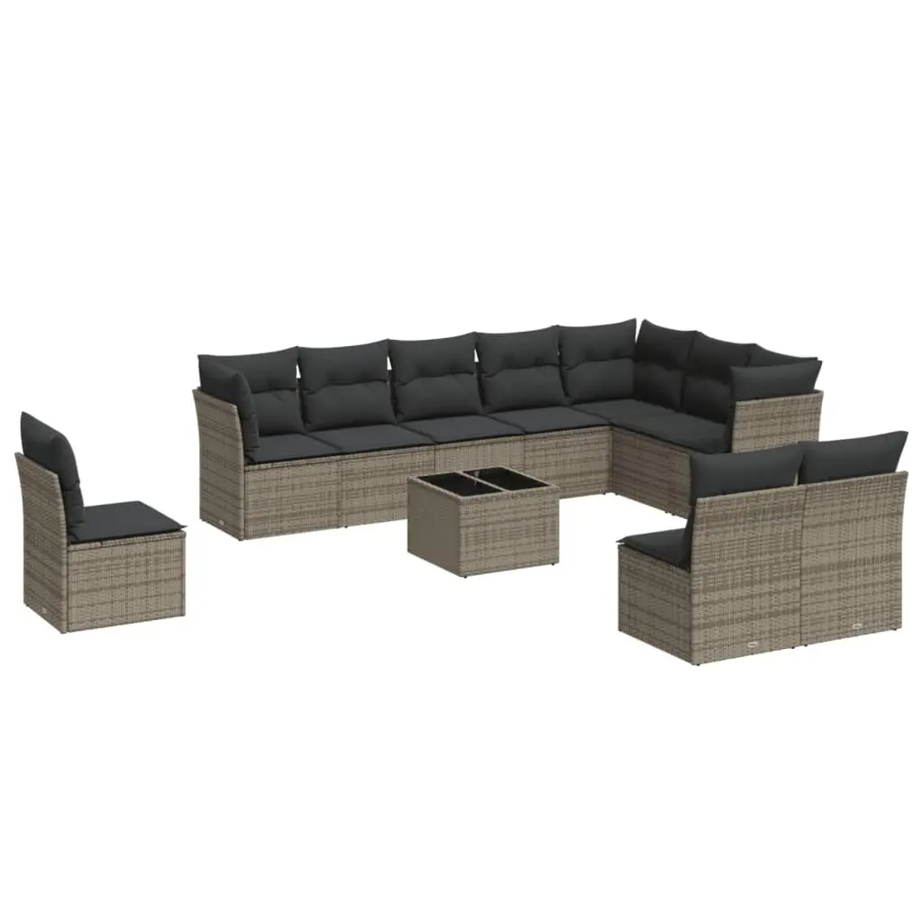 Outdoor 11-Piece Grey Poly Rattan Sofa Set