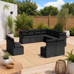 Stylish 11 Piece Black Rattan Garden Sofa Set