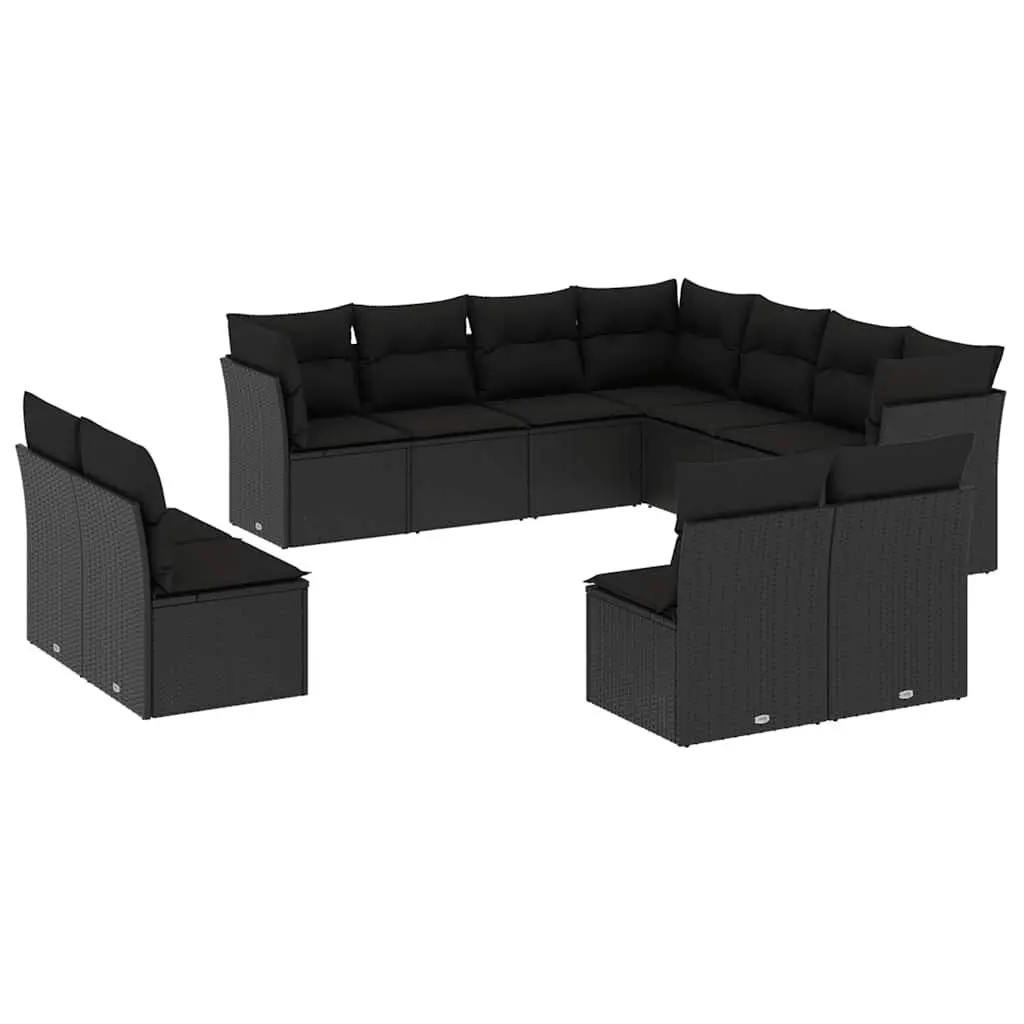 11 Piece Black Rattan Garden Sofa Set