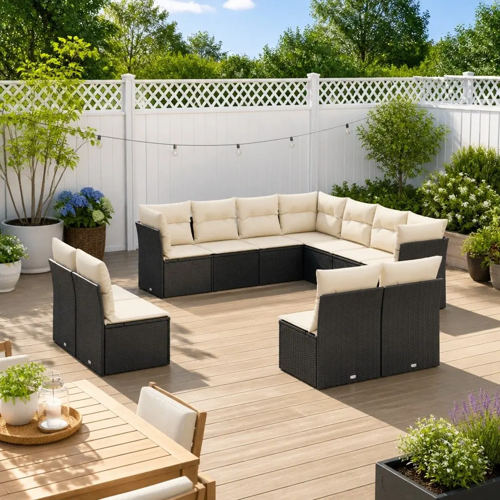 Black Modular 11-Piece Outdoor Garden Sofa Set