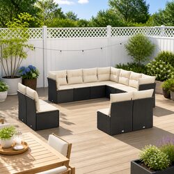Black Modular 11-Piece Outdoor Garden Sofa Set