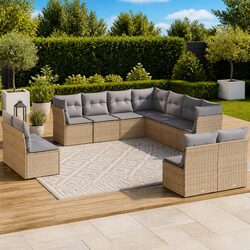 Beige 11-Piece Modular Outdoor Sofa Set with Cushions