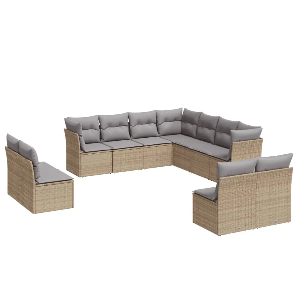 Beige 11-Piece Modular Outdoor Sofa Set with Cushions