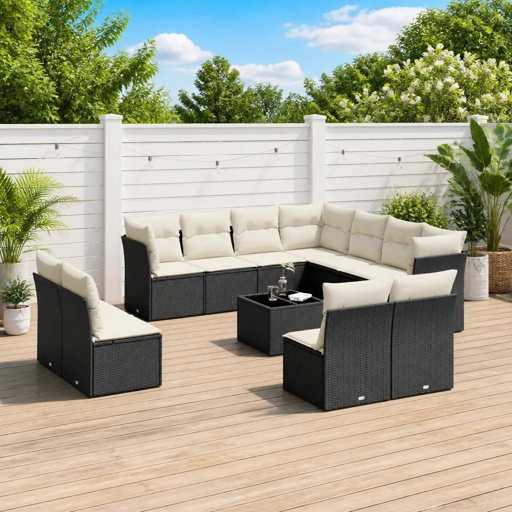12 Piece Black Poly Rattan Garden Sofa Set