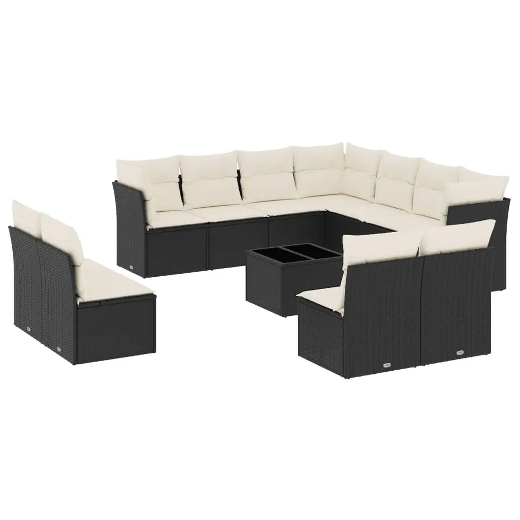 12 Piece Black Poly Rattan Garden Sofa Set