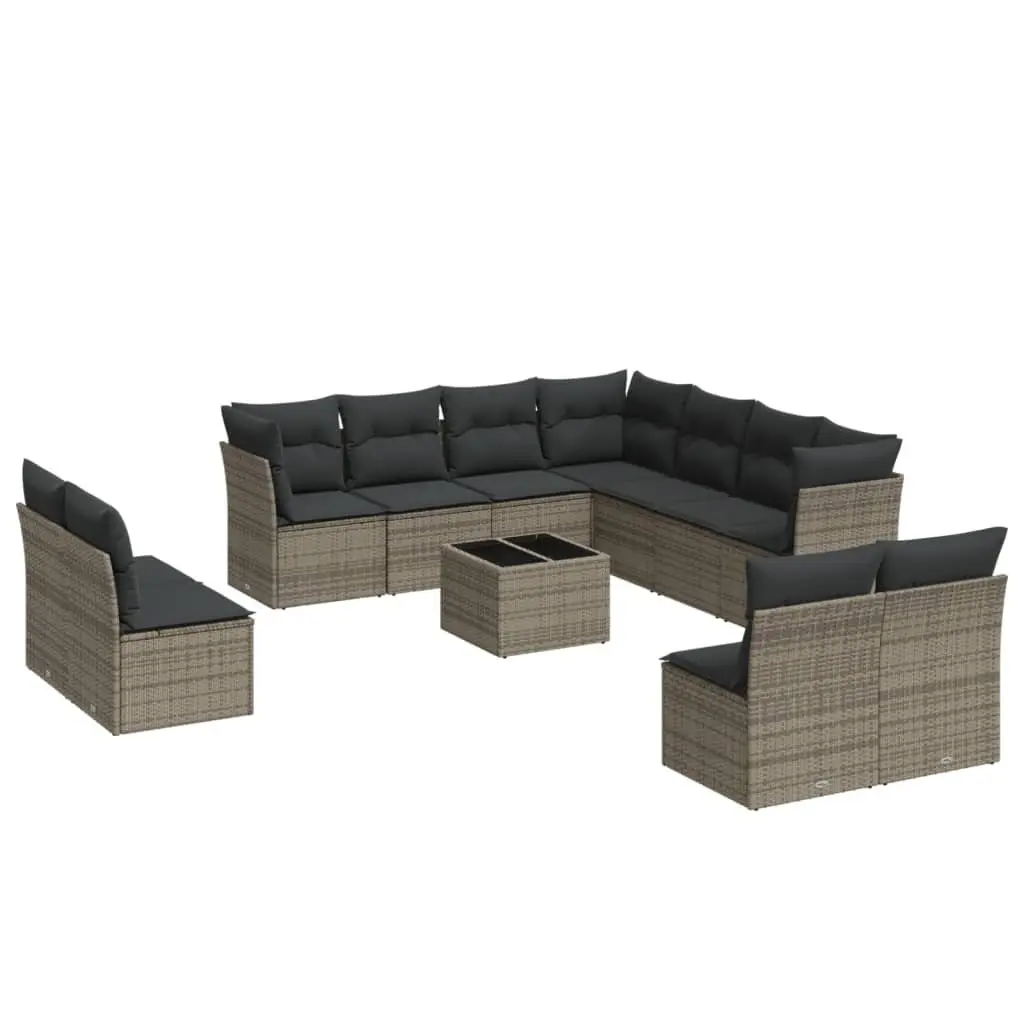 Garden Sofa Set PE Rattan 12 Piece Outdoor Furniture Grey Patio Seating