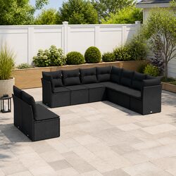 Premium 9 Piece Black Rattan Garden Sofa Set