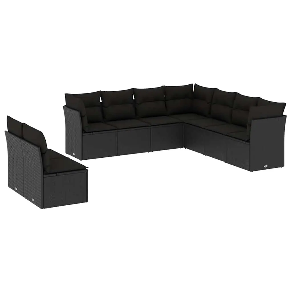 9 Piece Black Rattan Garden Sofa Set