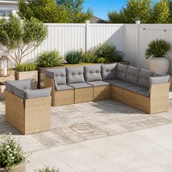 9-Piece Outdoor Garden Sofa Set with Cushions in Beige