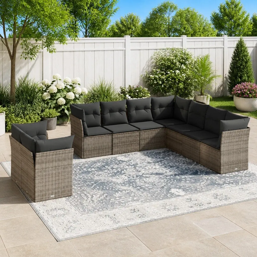 Garden Sofa Set PE Rattan 9 Piece Modular Outdoor Furniture Grey Patio Seating