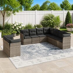 Durable 9 Piece Outdoor Garden Sofa Set in Grey
