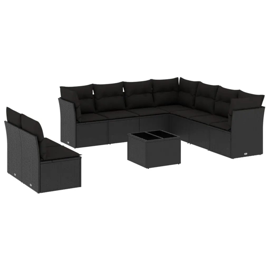 10 Piece Black Poly Rattan Garden Sofa Set