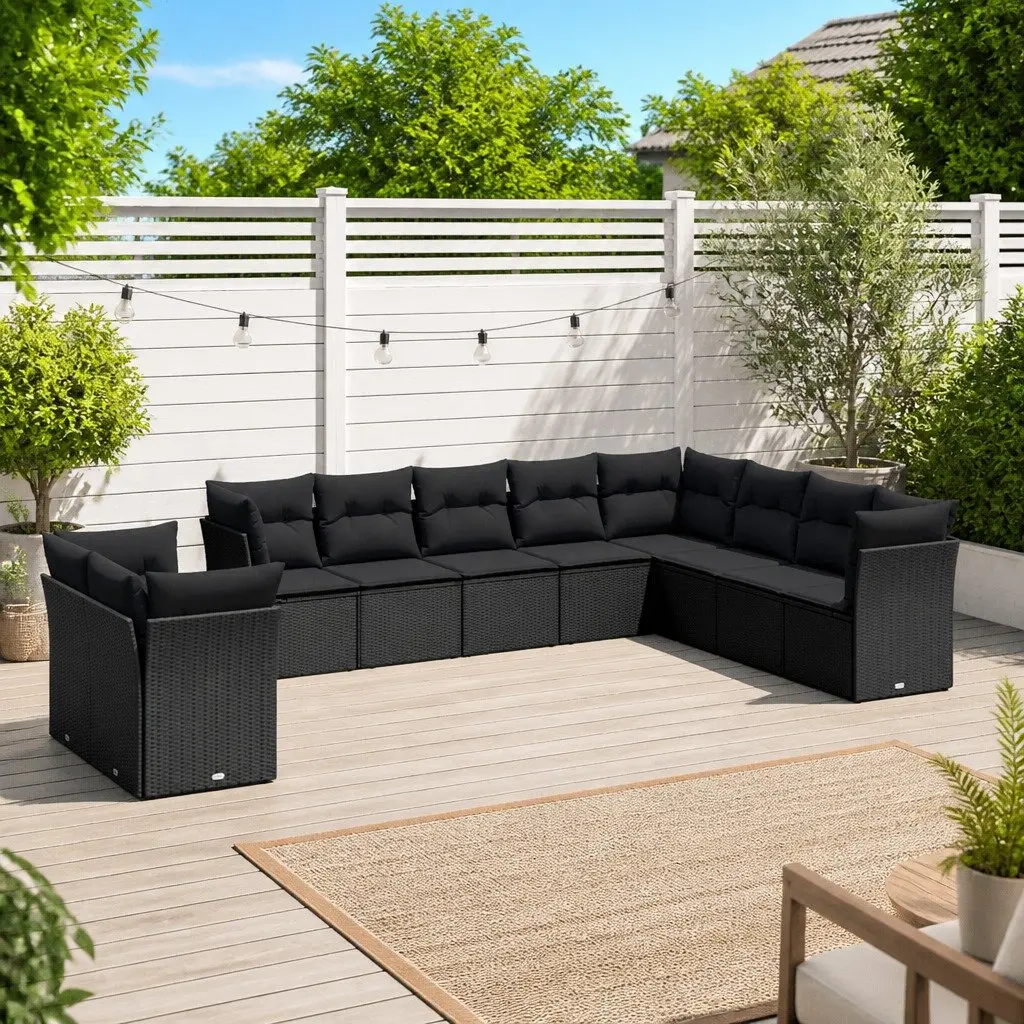 10-Piece Black Rattan Garden Sofa Set