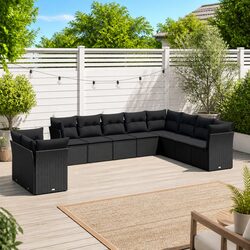 High-Quality 10-Piece Black Rattan Garden Sofa Set