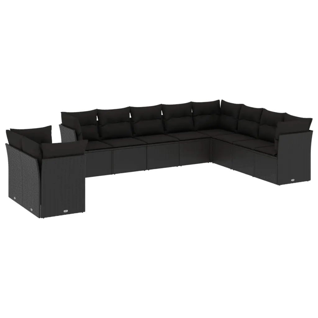 10-Piece Black Rattan Garden Sofa Set