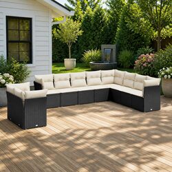 10-Piece Modular Black Poly Rattan Garden Sofa Set