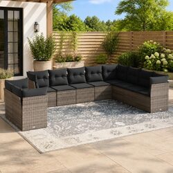 10-Piece Modular Garden Sofa Set in Grey Poly Rattan