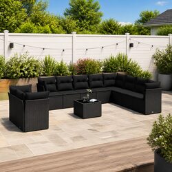 Exceptional 11 Piece Black Poly Rattan Garden Sofa Set