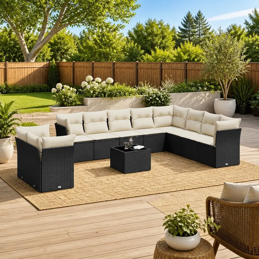 Garden Sofa Set PE Rattan 11 Piece Modular Outdoor Furniture Black