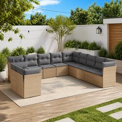 Beige Modular 11-Piece Outdoor Sofa Set in Poly Rattan