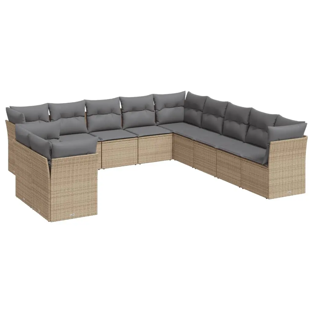 Beige Modular 11-Piece Outdoor Sofa Set in Poly Rattan