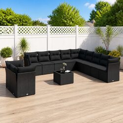 Stylish 12 Piece Black Poly Rattan Garden Sofa Set