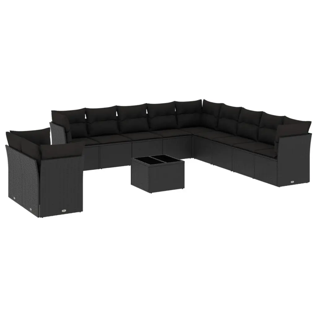 Garden Sofa Set PE Rattan 12 Piece Outdoor Furniture Black Modular Patio