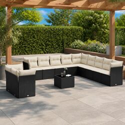 Premium 12 Piece Black Poly Rattan Garden Sofa Set