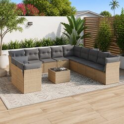 Durable 12 Piece Garden Sofa Set in Beige Poly Rattan