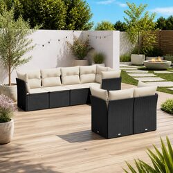 High-Quality 7 Piece Black Poly Rattan Garden Sofa Set