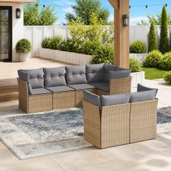 Beige 7 Piece Modular Garden Sofa Set with Cushions