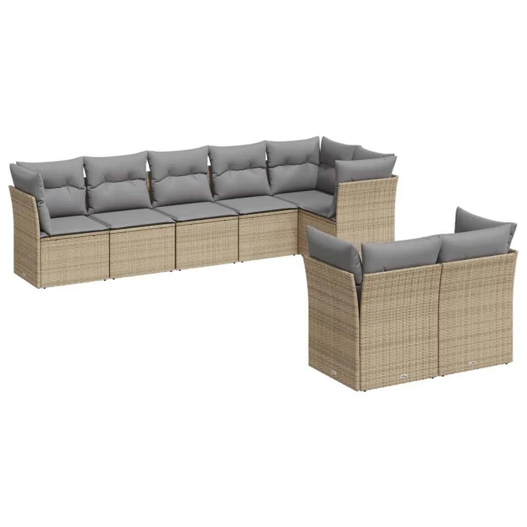 Garden Sofa Set PE Rattan 8 Piece Outdoor Furniture Beige Patio Lounge