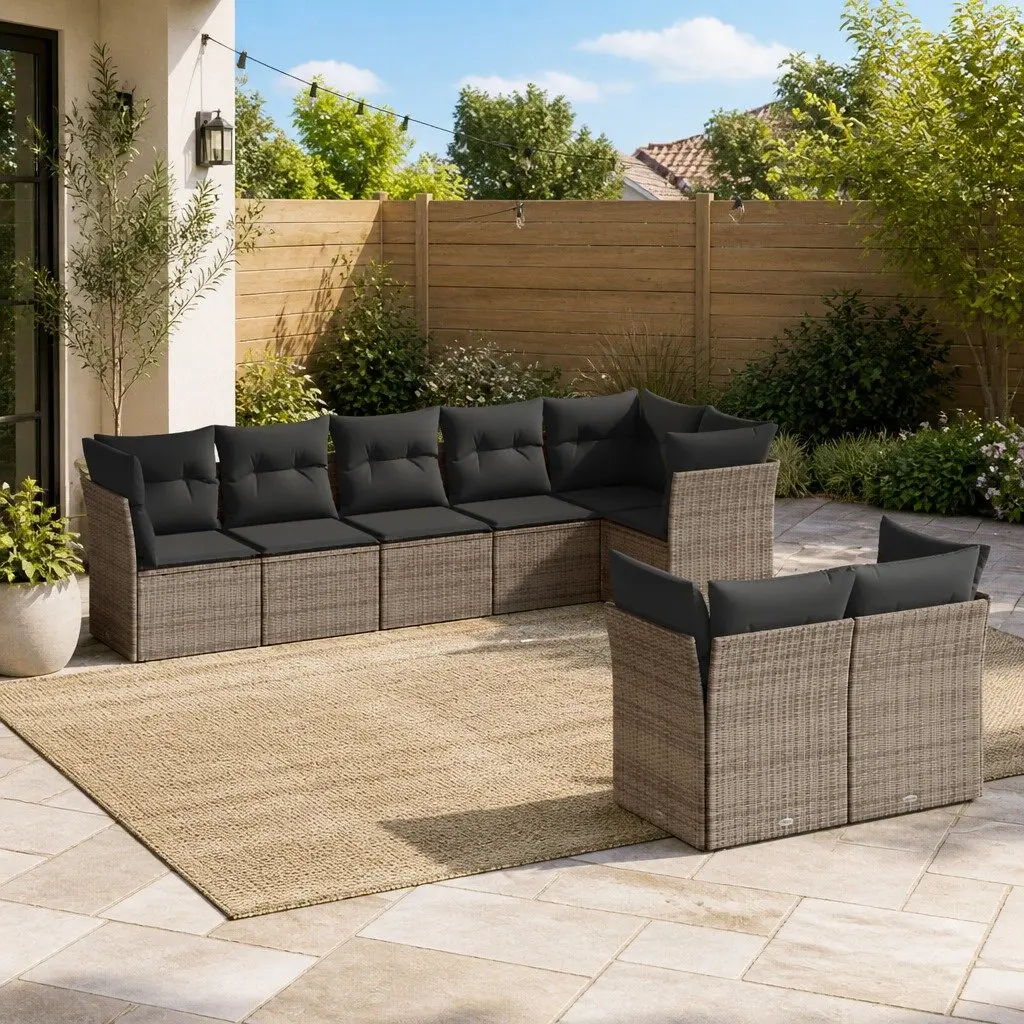 8-Piece Grey Poly Rattan Garden Sofa Set with Storage