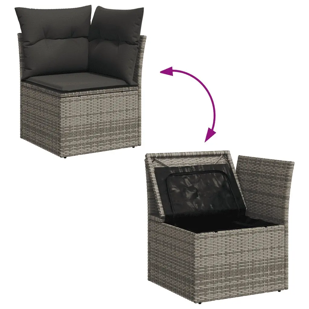 8-Piece Grey Poly Rattan Garden Sofa Set with Storage