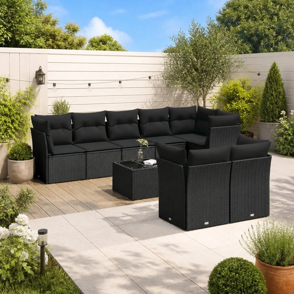 Garden Sofa Set Poly Rattan 9 Piece Outdoor Furniture Black