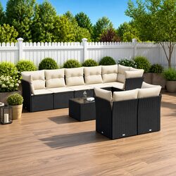Durable 9 Piece Modular Garden Sofa Set in Black