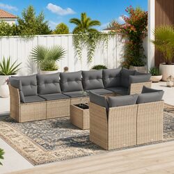 9-Piece Modular Garden Sofa Set in Beige for Outdoors