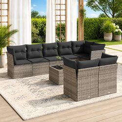 9-Piece Outdoor Garden Sofa Set with Cushions - Grey