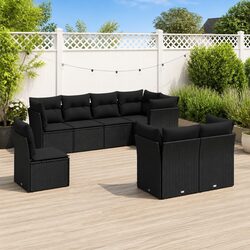 8-Piece Modular Patio Sofa Set with Cushions in Black