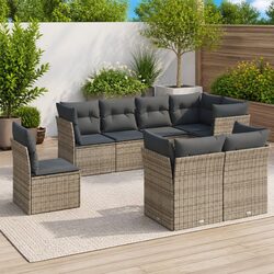 Premium 8-Piece Grey Poly Rattan Garden Sofa Set