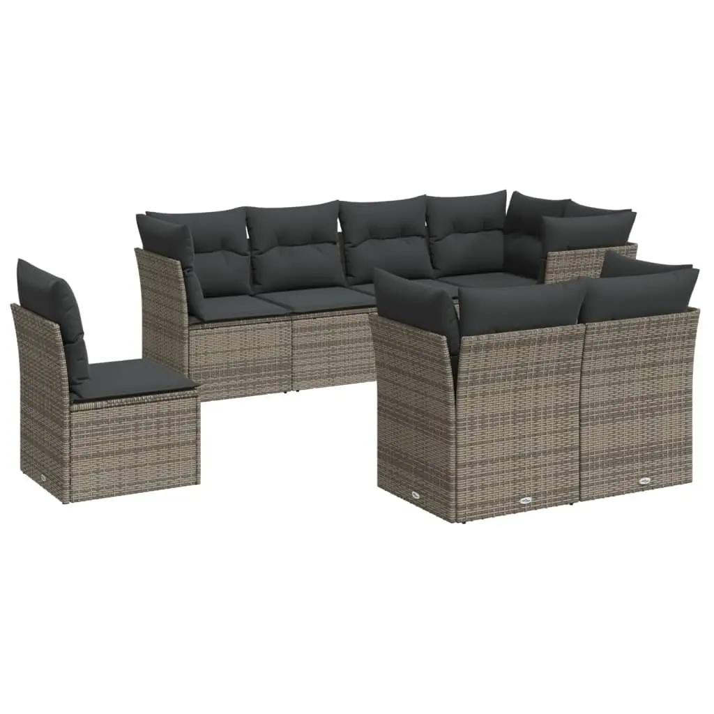 8-Piece Grey Poly Rattan Garden Sofa Set
