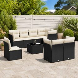 Durable 9 Piece Black Garden Sofa Set with Storage Cushions