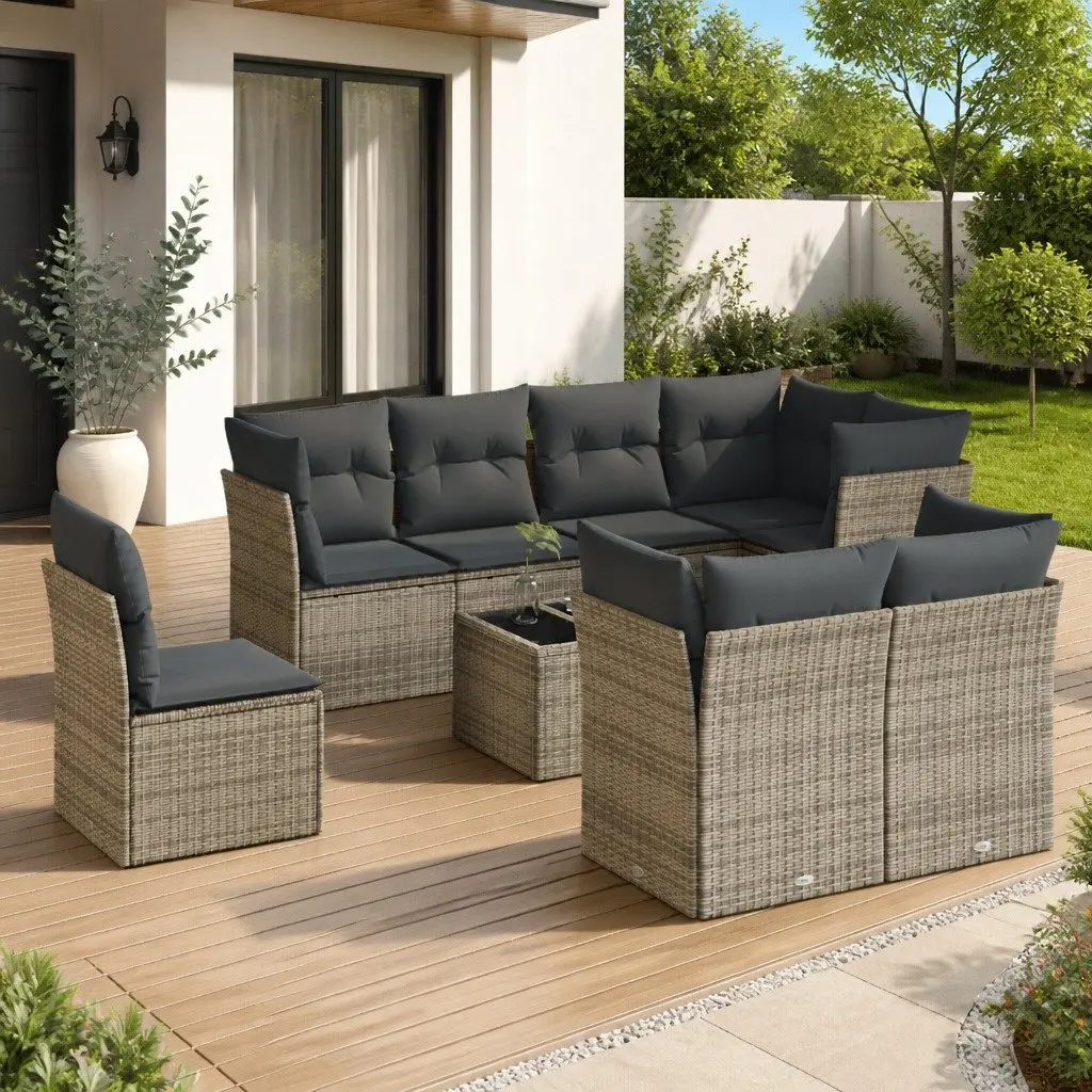 9-Piece Garden Sofa Set with Durable Grey Poly Rattan