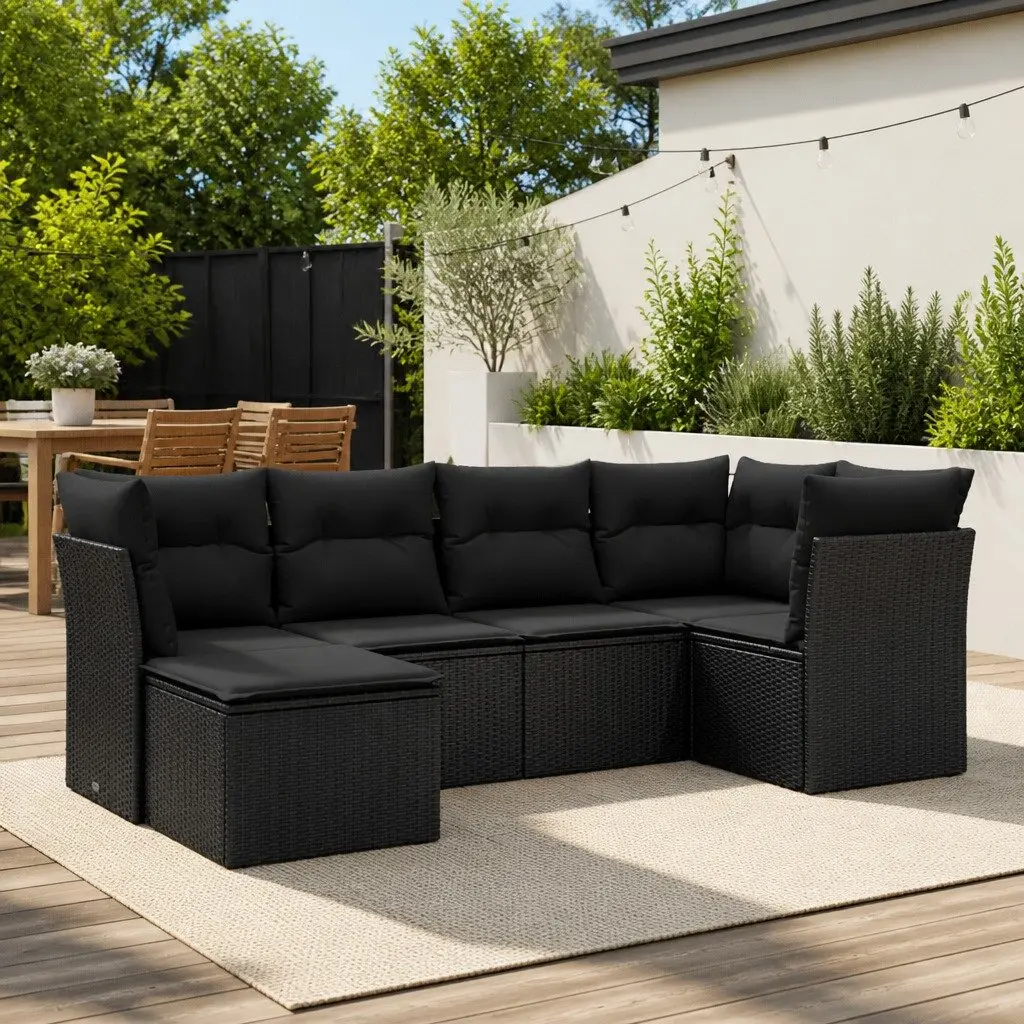 6 Piece Garden Sofa Set PE Rattan Modular Outdoor Patio Furniture Black