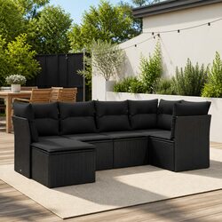 Modular 6 Piece Black Poly Rattan Garden Sofa Set