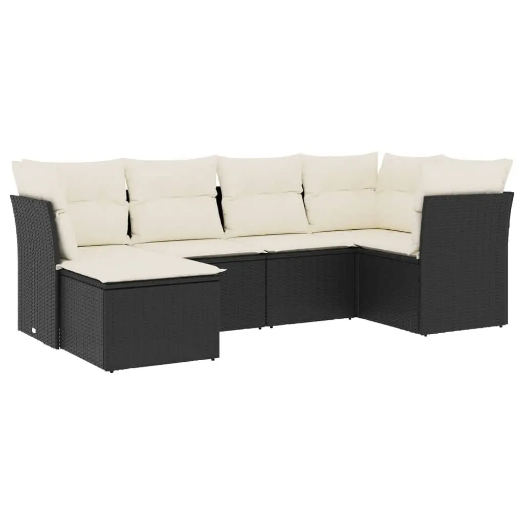 6 Piece Garden Sofa Set PE Rattan Black Outdoor Patio Furniture with Cushions