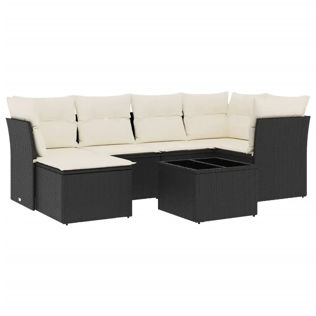 7 Piece Black Poly Rattan Garden Sofa Set