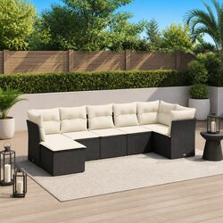 Sturdy 7-Piece Garden Sofa Set in Black Rattan
