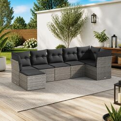 7 Piece Modular Grey Poly Rattan Garden Sofa Set
